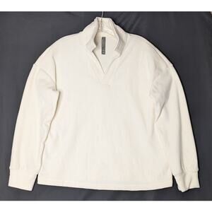 MONDETTA Women's Long Sleeve Corduroy Fleece Pullover Sweater Cream Large